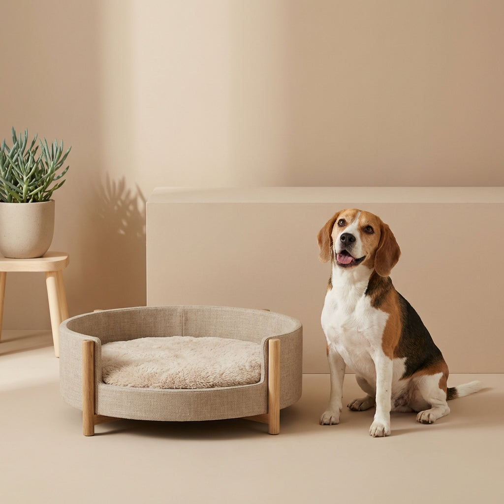 Beagle à côté d'un panier pour chien, choisir le lit parfait